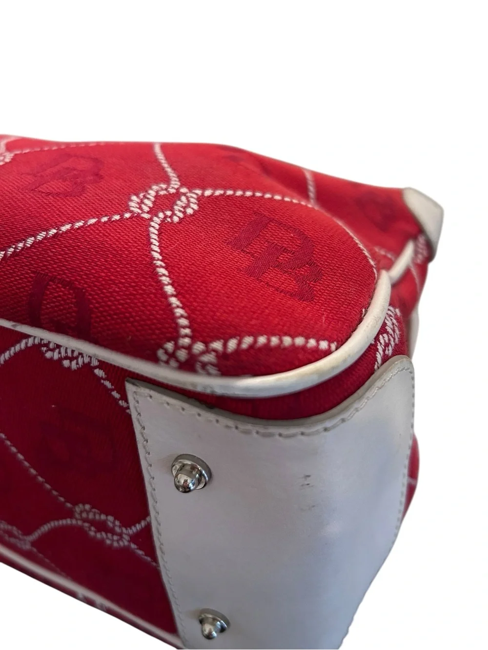 Dooney & Bourke Vintage Florentine bag with red canvas and white leather trim